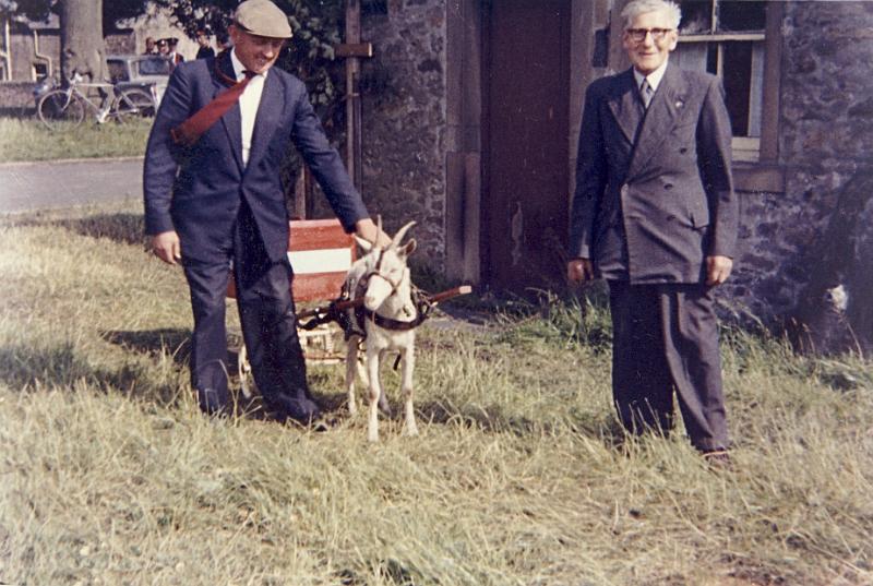 Childrens Day 1962.jpg - Long Preston Children's day July 22 1962  Edgar Walker & Bob Slater with Nina, Edgar's goat.